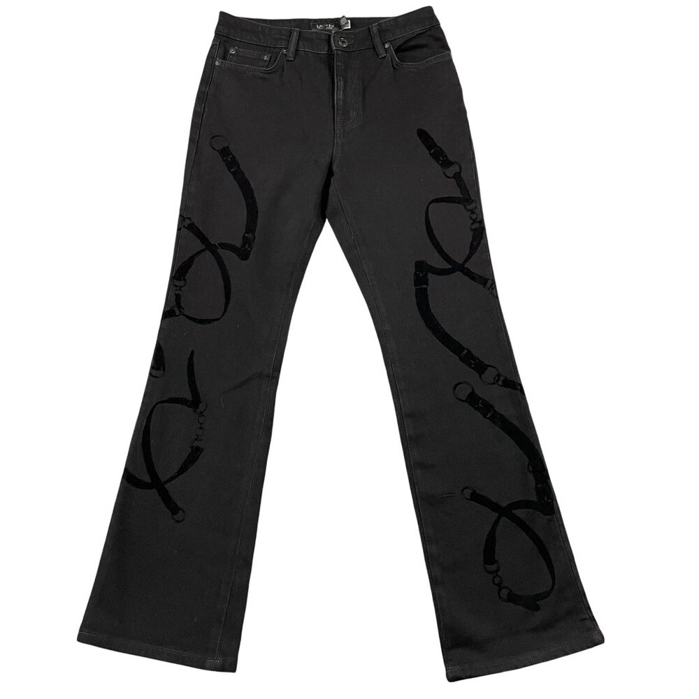Lauren Ralph Lauren Jeans Womens 10‎ Bootcut Equestrian Flocked Black Denim